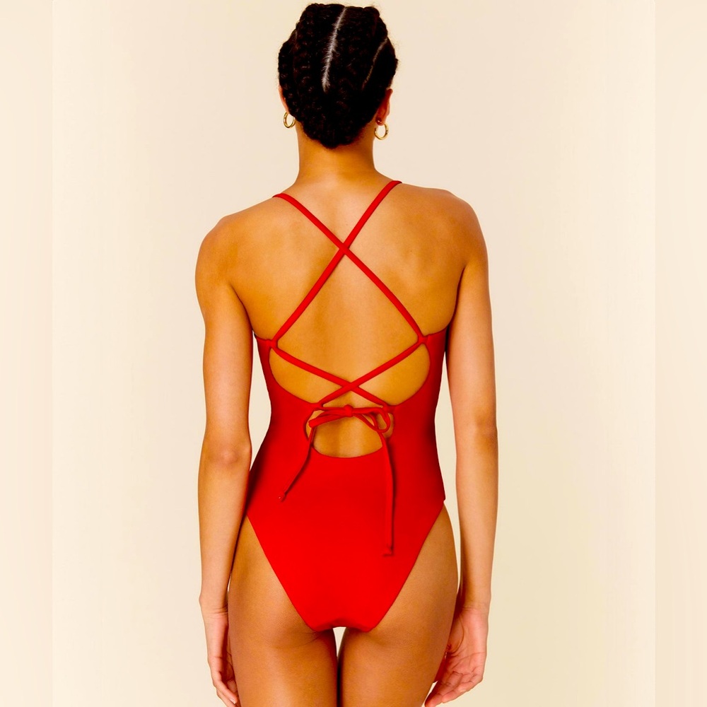 NWT Andie Swim the Fiji One Piece in Cherry Red Medium Long Torso
